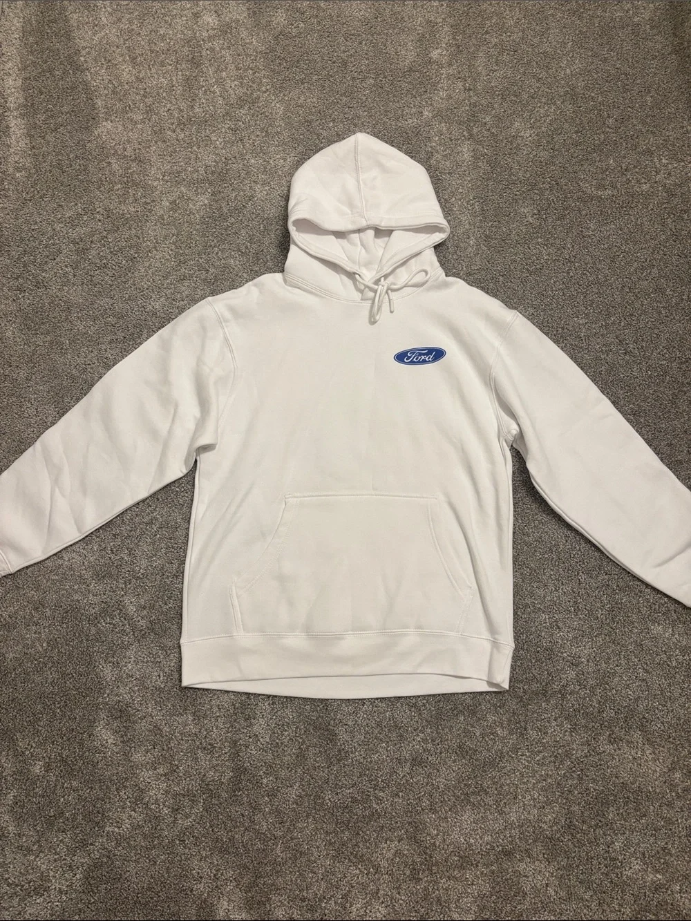 Ford White Crewneck Hoodie with Blue Logo